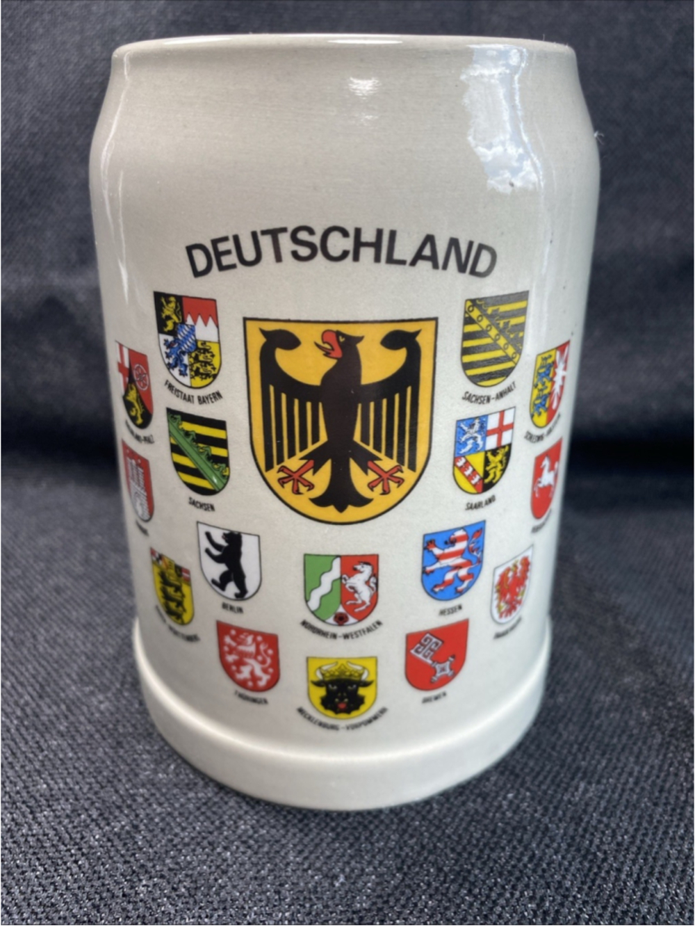 GERZ Germany 0.5L Stoneware Beer Stein Mug Deutschland State Crests Eagle Crest